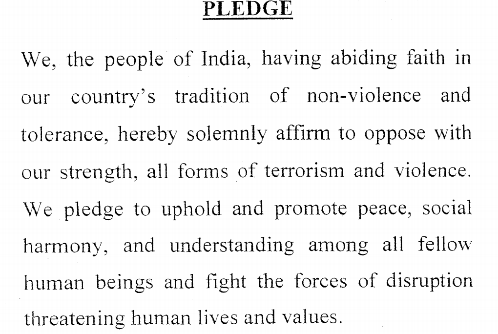 Anti terrorism day May 21 2014 Pledge in English