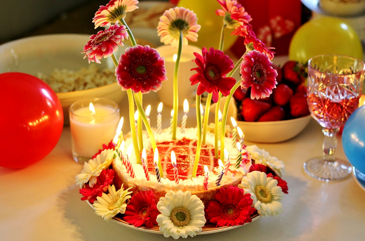 Birthday Cake and flowers